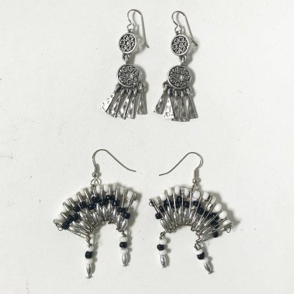 Silver Tone Dreamcatcher Hammered Boho Dangle Hook Pierced Earrings Lot - Picture 1 of 2